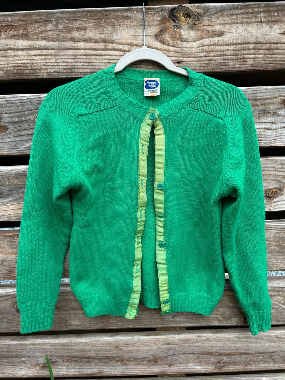 Vintage 1960s Designer Originals Kelly Green Cardigan Sweater - S